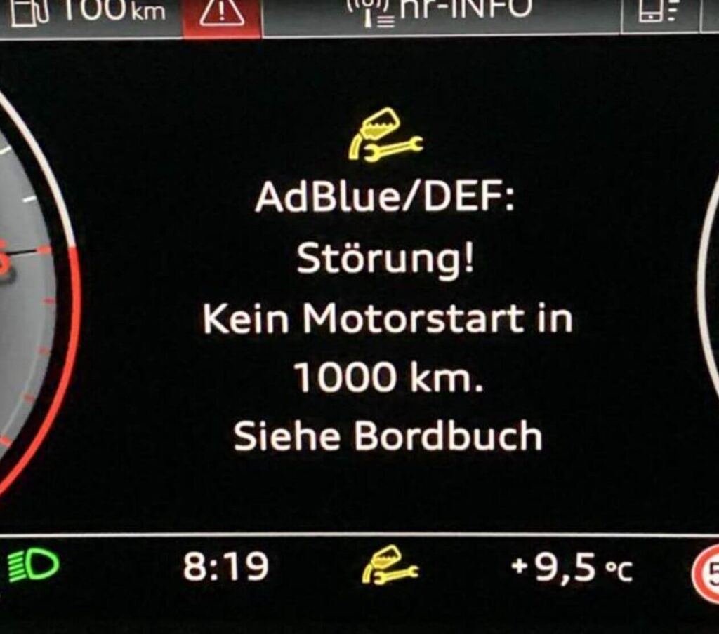 AdBlue/DEF: Störung! Kein Motorstart in 1000 km. Siehe Bordbuch